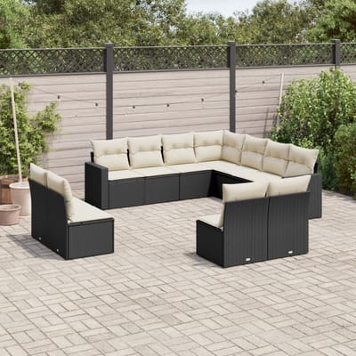 vidaXL - 11-delige - Loungeset - met - kussens - poly - rattan - zwart