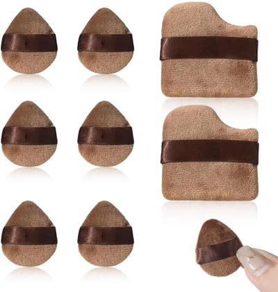 Dailygoods - Set van 8 driehoekige make-upsponzen, zachte en herbruikbare puffs, professionele spons voor foundation en poeder, ideaal voor gezichtshoeken (bruin, droog en wet)