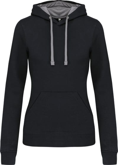 Kariban Damessweater met capuchon in contrasterende kleur K465 - Black / Fine Grey - S