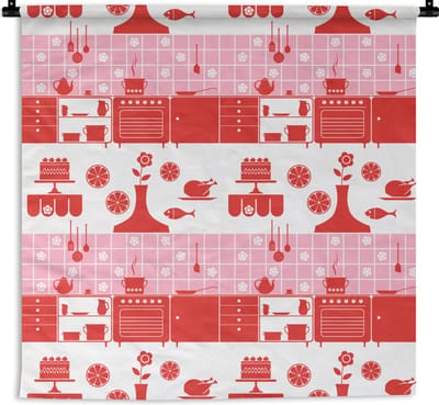 Wandkleed - Wanddoek - Patronen - Pannen - Design - Huis - Roze - 180x180 cm - Wandtapijt