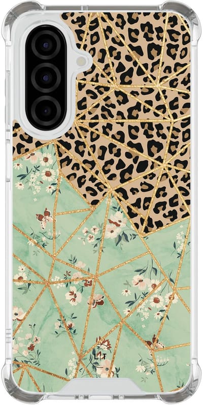 Shockproof hoesje - Geschikt voor Samsung Galaxy A26 - Luipaard bloemen print - Extra sterke case - TPU/polycarbonaat - Print / Illustratie - Multi, Transparant