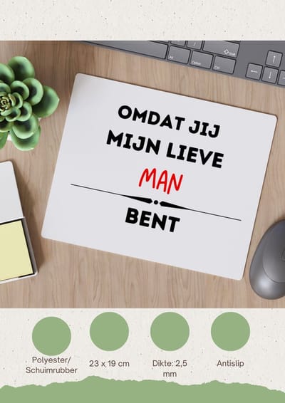 Akyol - omdat jij mijn lieve man bent Muismat - Vriend/vriendin - de liefste man - valentijnsdag - verjaardag - cadeautje voor vriendje - kado - geschenk - 23 bij 19 cm