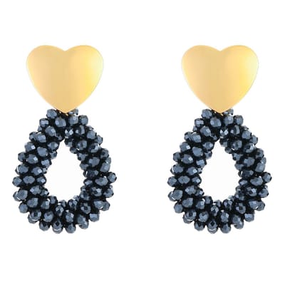 Michelle Bijou Oorbellen Kralen Party Hart goud donkerblauw