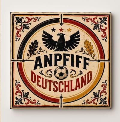 Duitsland Voetbal Decoratieve Keramische Tegel – Anpfiff Deutschland Adelaar Design – Zwart Rood Goud Voetbal Wanddecoratie Tegel – Vaderlands Woondecoratie Cadeau