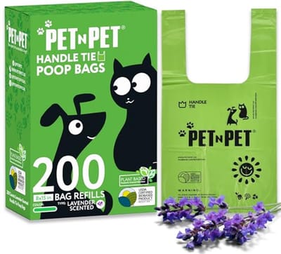 Hondenpoepzakken met Stropdasgrepen - 200 Stuks - Biobased en Lekbestendig - Geschikt voor Honden en Katten - Lavendelgeur