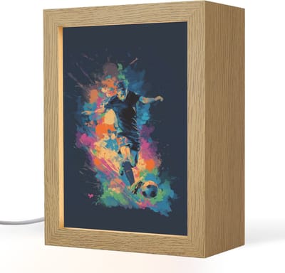 Nachtlampje 15x20 cm - Kinder lampje - Voetballer - Bal - Kleurexplosie - Abstract - Tafellamp kinderkamer - Slaapkamer lamp - Bedlamp kinderen - Kinderlampje stopcontact - Wandlamp babykamer - Nachtlampjes