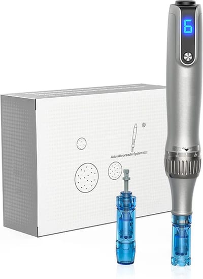 DrPhone DermaGlow - Draadloze Dermapen – Microneedling – Incl. 2x 18 pin naalden – Huidverzorging – Huidverjonging - LED Speed Display - Zilver