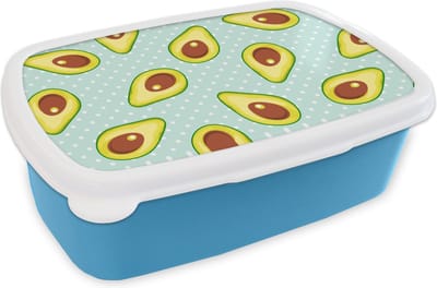 Broodtrommel Blauw - Lunchbox - Brooddoos - Avocado - Patronen - Stippen - 18x12x6 cm - Kinderen - Jongen