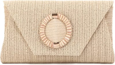 Elegante Raffia Woven Clutch - Stijlvolle Stro Schoudertas voor Zomer, Strand en Feestjes met Afneembare Schouderband