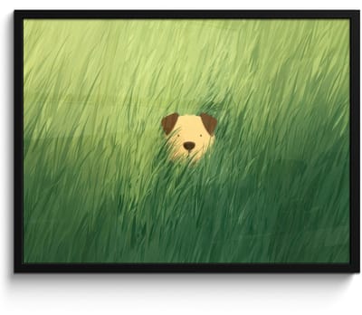 Poster in lijst - Fotolijst 80x60 cm - Posters - Hondje - Gras - Oren - Bruin - Posterlijst zwart - Decoratie - Wanddecoratie woonkamer - Muurdecoratie slaapkamer - Kerstversiering - Kerstdecoratie voor binnen - Kerstmis
