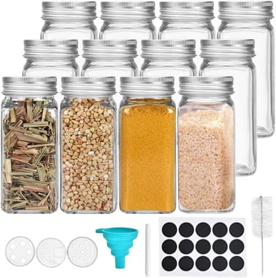 Kruidenpotjes Set - Specerij Containers - Keuken Ordenen - Nederlandse Etiketten -Zilver met glas