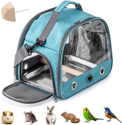 Rugzak voor vogels met houten stok, vogeldraagtas met staande stang en roestvrijstalen lade, lichte rugzak voor papegaai, met roestvrijstalen lade en staande paal, voor papegaaien, parkieten