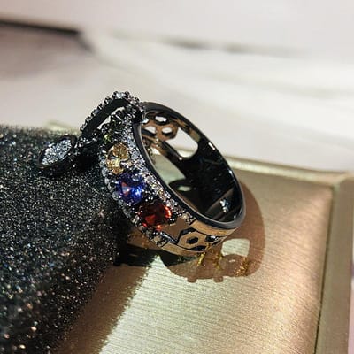 Kleurrijke zirkonia Vintage Zwart Goud Gevuld Trouwringen Voor Vrouwen Mode Sieraden Luxe Witte Zirkonia Verlovingsring 12
