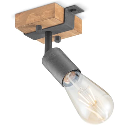 Home Sweet Home - Landelijke LED Wandspot Denton - Antraciet - 9/9/14cm - wandlamp - E27 fitting - gemaakt van bamboe en metaal