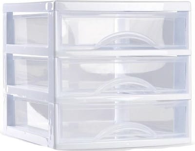 Plasticforte Ladeblokje/bureau organizer 3x lades - wit/transparant - L18 x B21 x H17 cm - plastic