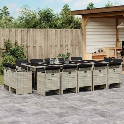 vidaXL - 15-delige - Tuinset - met - kussens - poly - rattan - lichtgrijs