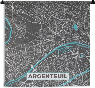 Wandkleed - Wanddoek - Argenteuil - Frankrijk - Kaart - Stadskaart - Plattegrond - 180x180 cm - Wandtapijt