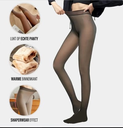Fleece panty - L/XL - Zwart Nude Look - Winter - 220g - panty - sterke panty - warme panty - huidskleur look - stijlvolle look - Thermo panty - corrigerend - fleece - Gevoerde Thermo Panty