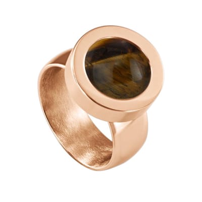 Quiges RVS Schroefsysteem Ring Rosékleurig Glans 16mm met Verwisselbare Tijgersoog Bruin 12mm Mini Munt