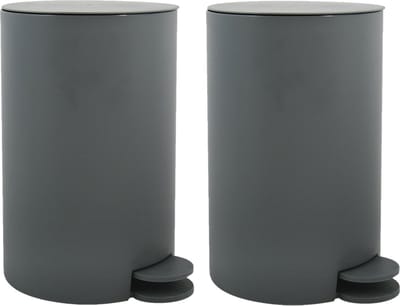 MSV Pedaalemmer - 2x - kunststof - donkergrijs - 3L - klein model - 15 x 27 cm - Badkamer/toilet