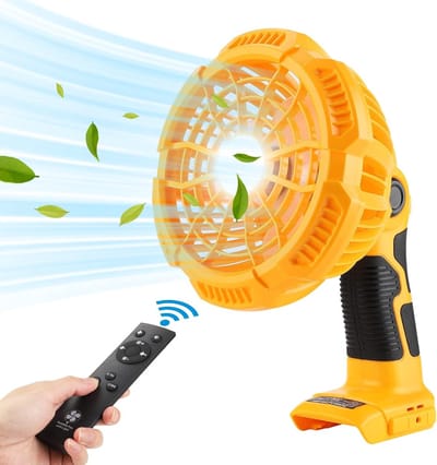 Dewalt 18V Li-ion draagbare outdoor campingventilator met LED-verlichting, afstandsbediening, 4-uurs timer, USB-oplaadfunctie, voor kantoor, tent, stille tafelventilator