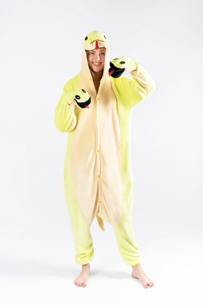KIMU® Onesie Slang Pak - Maat 128-134 - Slangenpak Kostuum Groen Reptiel - Kinder Dino Salamander Pyjama Huispak Jongen Meisje Jumpsuit Festival