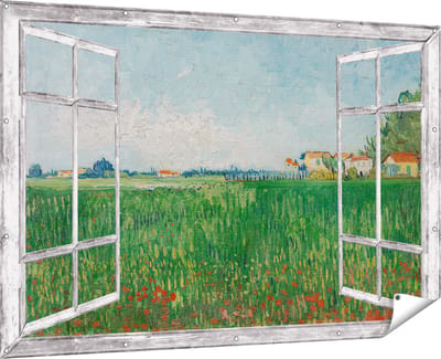 Gards Tuinposter Doorkijk Veld met Klaprozen - Vincent van Gogh - 180x120 cm - Tuindoek - Tuindecoratie - Wanddecoratie buiten - Tuinschilderij