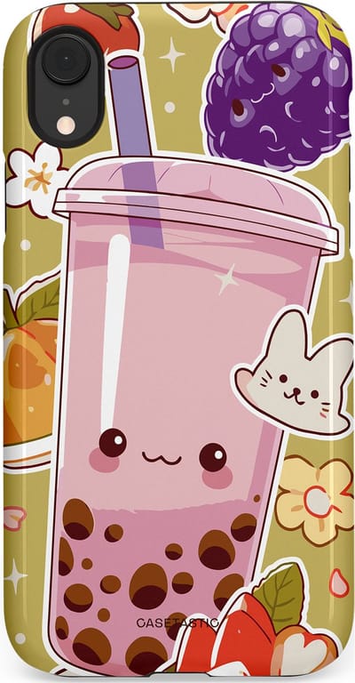 Casetastic Hoesje Geschikt voor Apple iPhone Xr - Stijlvolle Beschermende Duo-layer Case - Roze Rode Kawaii Bubbletea Korea