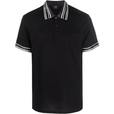 Versace SS22 Polo à Manches Courtes Rayé Bande de Poignet Couleur Unie Homme Polos Noir 1005195-1A03487-1B000 XS black