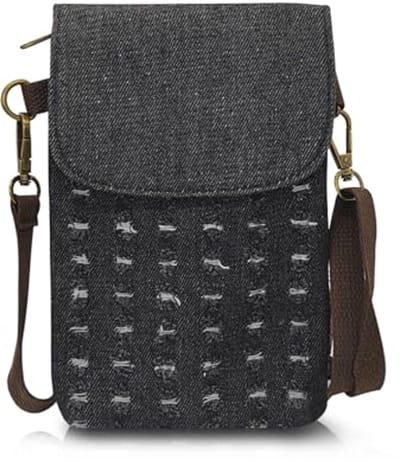 Canvas Crossbody Tas voor Dames met Afneembare Polsriem en Ritssluiting