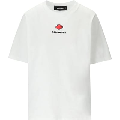 Dsquared2 Pixel Leaf Logo Print Crew Neck Wit T-shirt