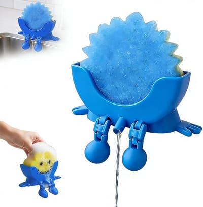 Zelflozende Sponshouder - 15.2x8.6x6cm - Geschikt voor Scrub Daddy - Gootsteen Organizer met Waterafvoer - Blauw