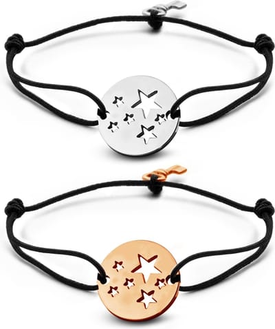 Key Moments 8KM-C00008 - Duo armband you & me met stalen open sterren en sleutel - one-size - zilverkleurig / rosékleurig