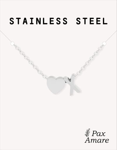 Letter X Ketting Zilverkleurig - Stainless Steel - Initiaal & Hartje Hanger - Initialen Ketting op Cadeau Kaartje - Pax Amare