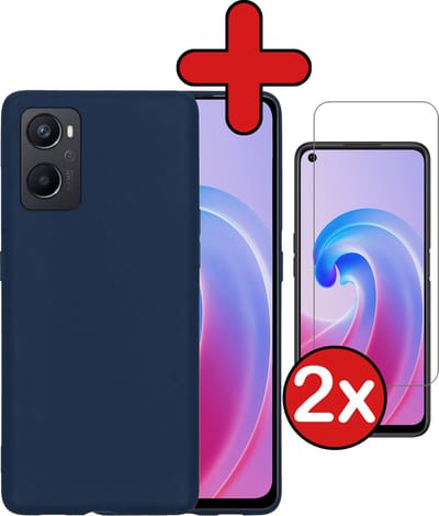 Hoesje - Met Screenprotector - Geschikt voor OPPO A76 - Sterk & Shockproof - Telefoon Hoes - Back Cover - Siliconen Case - Telefoonhoes - Donkerblauw