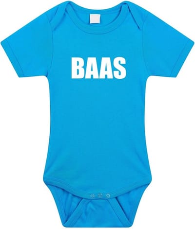 Baas tekst baby rompertje blauw jongens - Kraamcadeau - Babykleding 56