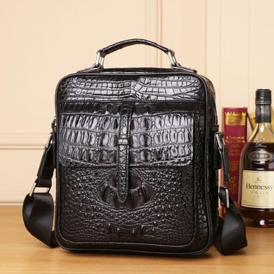 Herentas met krokodillenpatroon, Dagelijkse Kleine Schoudertas, Zakelijke Crossbodytas, Rugzak met Grote Capaciteit, Casual Leren Herentas, Retro zwart