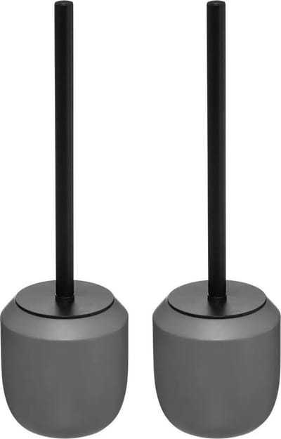 5Five WC-/toiletborstels met houder grijs polyresin 39 cm - Set 2x