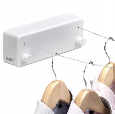 ENISTO® Waslijn - Uittrekbare waslijn - Dubbele lijn - 8,4 meter (2 x 4,2 meter) - Wit - Alternatief droogrek - Wanddroogrek - Waslijndraad uittrekbaar - Roldrooglijn - Wasdraad - Ruimtebesparend - Met of Zonder boren
