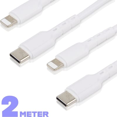 Oplaadkabel geschikt voor iPhone 14 - USB-C naar Lightning Kabel - 2 Meter Lang - 2 Stuks Duopack - 20W Snelladen & 480 Mbps Datakabel - Soepel & Stevig