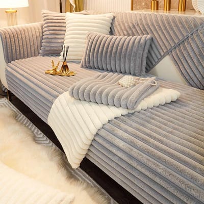 Winter Konijn Pluche Rechte Streep Bankhoes Verdikken Zachte Bankmat Bankhoezen voor Woonkamer Effen Antislip Bankhanddoek 50x50cm 1pcs