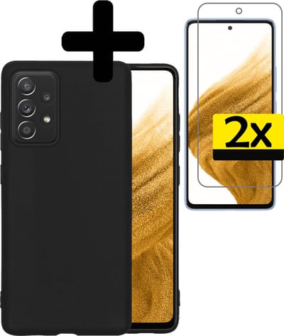 Hoesje - Met 2x Screenprotector - Geschikt voor Samsung Galaxy A53 - Sterk & Shockproof - Back Cover - Siliconen Case - Telefoon Hoes - Telefoonhoesjes - Zwart