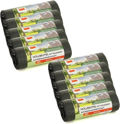 Grijze Vuilniszakken met Draaggreep - 25 Liter - 95% Gerecycled Materiaal
