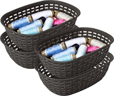 Hega Hogar Opbergmandje/kastmandje - 4x - antraciet - 2 liter - kunststof - 18 x 25 x 7 cm - kleine opslag bakjes - manden