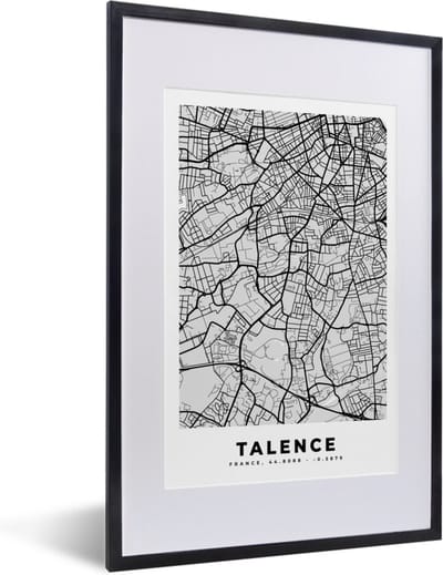 Fotolijst incl. Poster - Talence - Plattegrond - Frankrijk - Kaart - Stadskaart - 40x60 cm - Posterlijst