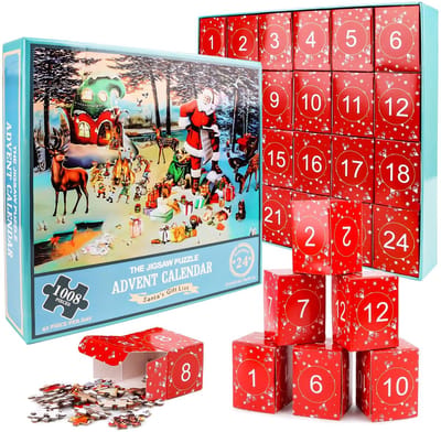 Dailygoods - Adventskalender 2024 - Kerstpuzzel - 1008 Delen - Blauw - Aftellen tot Kerst - Voor Volwassenen en Kinderen