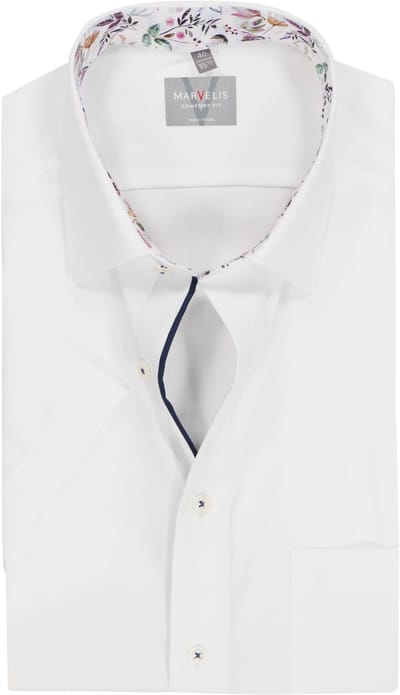 MARVELIS comfort fit overhemd - korte mouw - popeline - wit - Strijkvrij - Boordmaat: 41 (EU maat: L)