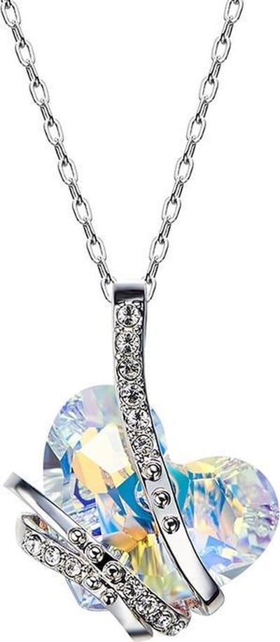 Geel Kleur Ketting 925 Sterling Zilver Hartje met Kristal - Lengte 45cm
