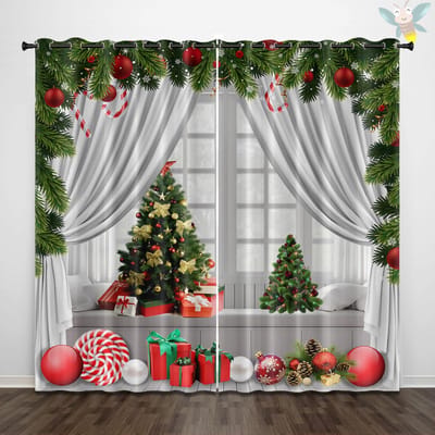 2-delige kerstserie hoge verduisterende gordijnen voor keuken badkamer woonkamer 140x160cm&Grommet Top