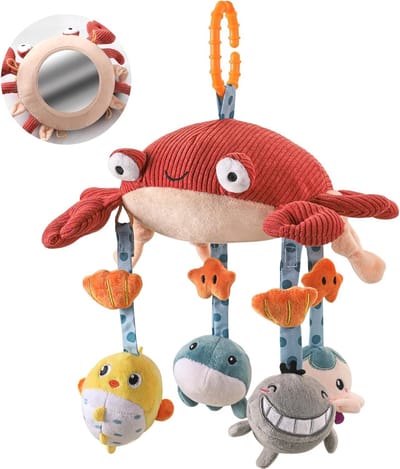 Zachte Pluche Activiteiten Speelgoed met Spiegel voor Baby's - Hangend Speelgoed voor Wieg en Kinderwagen, Geschikt voor 0-12 Maanden, Perfect Kraamcadeau